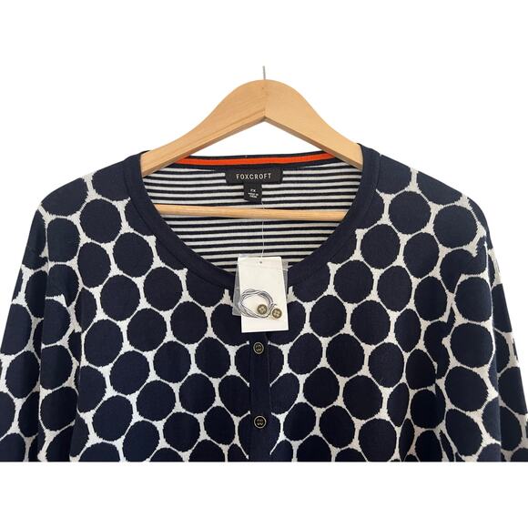 NWT Foxcroft Navy White Polka Dot Cardigan Women 2X Old Money Academia Office - Picture 3 of 16